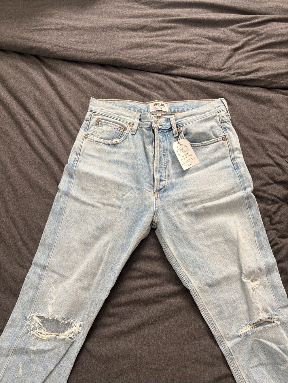 AGOLDE 90s Pinch Waist High Rise Straight Jeans Distressed Skinny Jeans in Blue